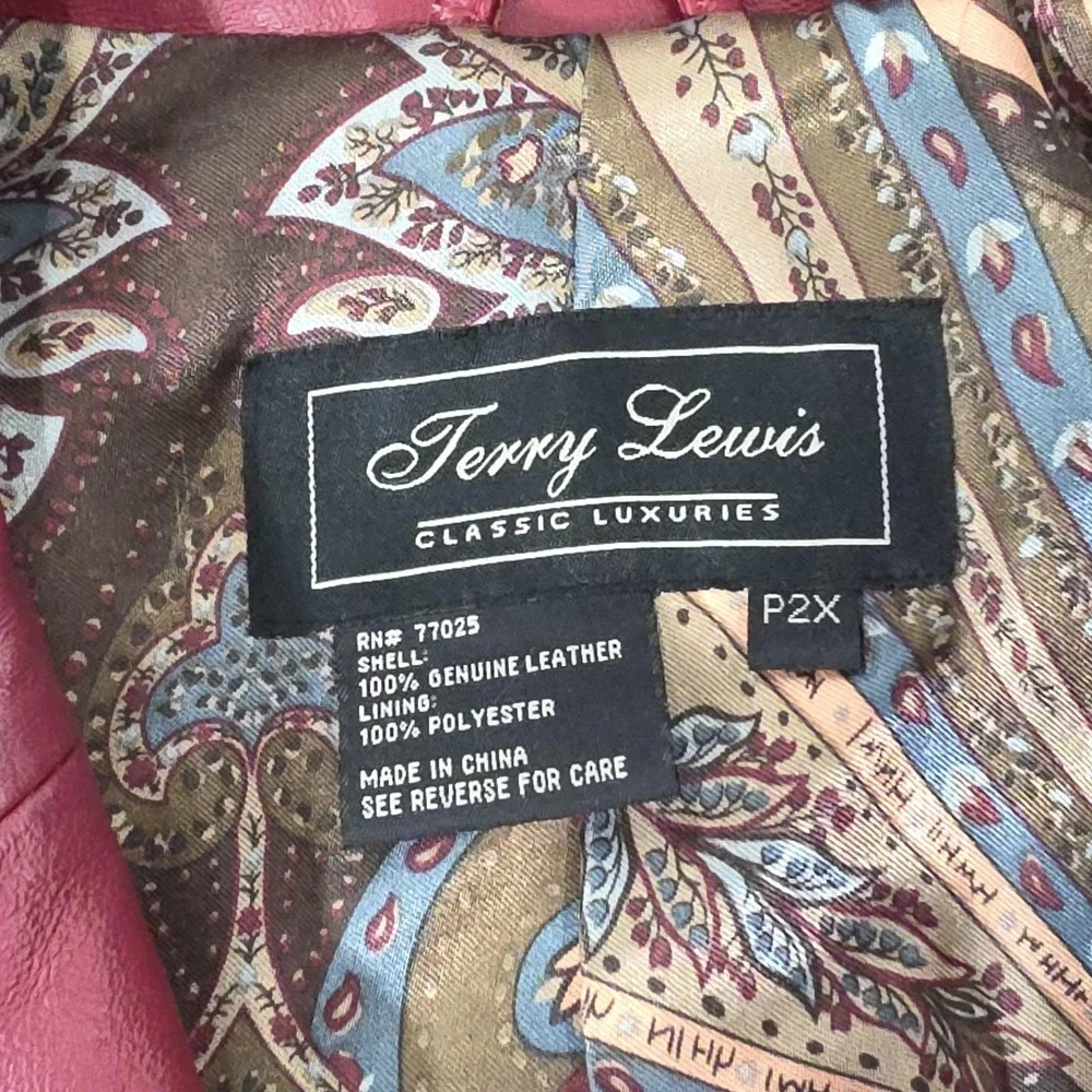 Terry Lewis‎ Leather Blazer Womens 2X Petite Red Sophisticated Rockabilly Preppy - Picture 3 of 8